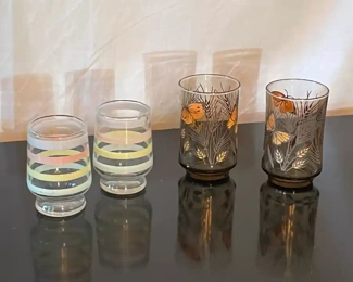 Vintage Libby Monarch & Wheat and Federal Glass Co. striped drinking glasses.