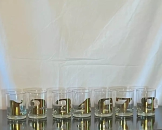 Mid Century Set of 7 Drinks by Numbers Glasses, #1 - 8 (missing #5)
