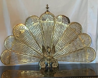MCM brass peacock-style fireplace screen