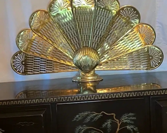 MCM brass peacock-style fireplace screen
