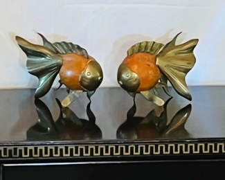Brass & wood koi fish (pair)