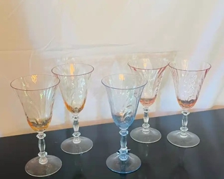 Set of 5 colored vintage wine glasses