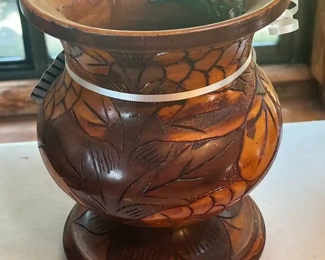 Hand carved wooden vase