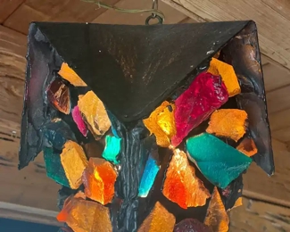 Vtg 1960's chunk glass hanging lantern