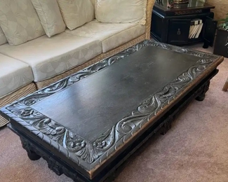 Carved wood table from Mexico