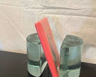 Vintage Blenko Glass MCM Half Moon bookends