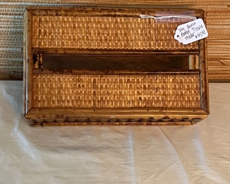 Vtg burnt bamboo tissue holder