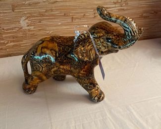 Vintage ceramic elephant covered in fabric w high gloss lacquer