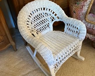 Children's white wicker chair