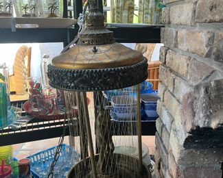 MCM Art Nouveau Hanging Rain Lamp w/figurine of woman