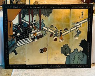 4 panel asain gold Chinoiserie Coromandel wall hanging