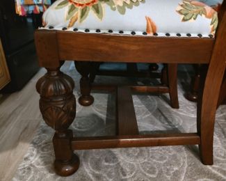 Carved solid wood table w 6 chairs and 2 leaves. Table measures 60" x 45", leaves are 18" each for total table length of 96" (8 ft) $1200