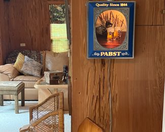 Lighted PBR beer sign, 12" x 14",  as found with speckles of white overspray paint on right side