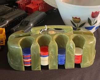 Bakelite/Catalin Poker Chip Holder w/Chips