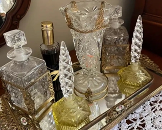 vanity set and perfume bottles