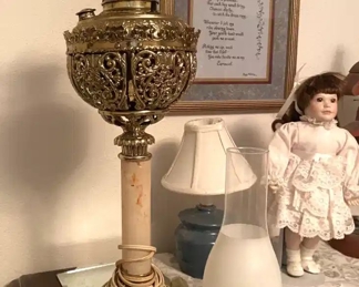 Ornate Brass Oil Lamp Electrified