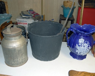 Antique Coal Pail, Milk Can & Vase