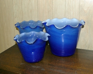 Large Blue Art Glass Nesting Planters