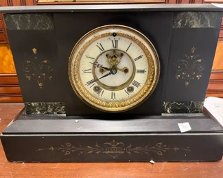 ANTIQUE ANSONIA BLACK SLATE CASE MANTLE CLOCK