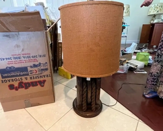 Vintage Wooden Block & Tackle Rope Pulley Table Lamp