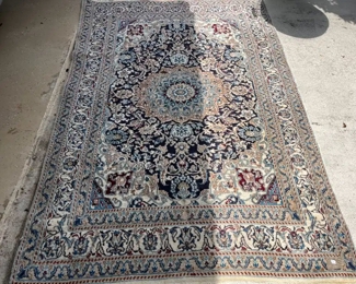 Vintage Beige Nain Hand Knotted Wool Persian Area Rug, 7'10"x9'2"