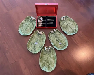 5-Mushroom Serving Dishes plus Box of Spoons