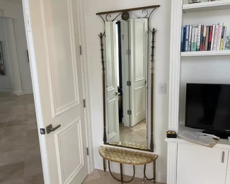 Brass Pier Mirror over Mother of Pearl Demilune, 1960's
