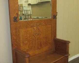 Large Fancy Oak Hall Tree w/Seat