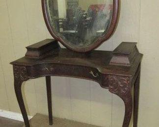 Rare Antique Oak Makeup Vanity w/Swivel Pull Out Mirror - Original Varnish
