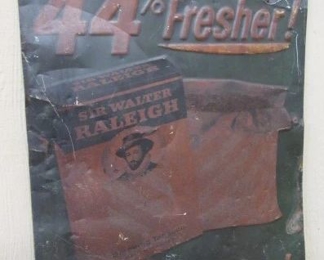 1940's Metal Embossed Sir Walter Raleigh Tobacco Sign - Approx. 16" x 24"