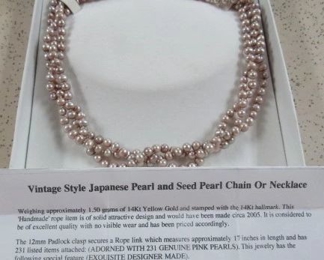 Japanese Pearl & Seed Pearl Necklace w/Gold Clasp