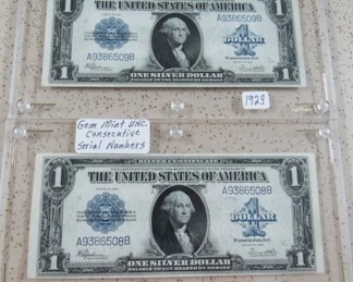 1923 Large $1.00 Silver Certificates - Gem Mint UNC. Condition - Consecutive Serial Numbers