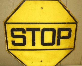 Heavy Metal Yellow STOP Sign - Dated on Back 1952