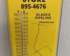 25" Metal Alaska Thermometer - Advertising Good Year Tires & Liquor Store