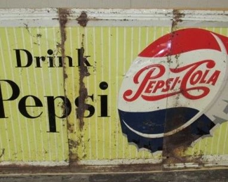 1950's Metal Embossed Drink Pepsi Sign - 37" x 68"