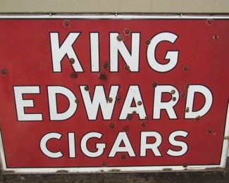 1961 Porcelain King Edward Cigars Double Sided Sign w/Hanger Bracket - 46" x 70"