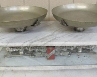 1920's 1930's Bianchi Counter Top Scales - Marble & Metal w/ Glass Case - Weights in Next Photo
