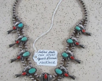 Indian Made Coin Silver Squash Blossom Necklace