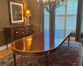 Stickley Federal Style Inlaid Mahogany Dining Table (Shown 46"W x 72"L x 29-1/2"H with 3 Leaves 16"L each)