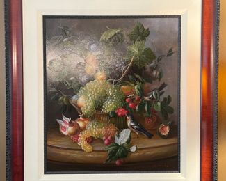Framed Fruit Basket Original Oil on Canvas Signed by Schroter