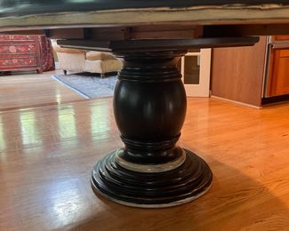 Black Floral Motif Oval Pedestal Dining Table (77"L x 54"W x 30"H)