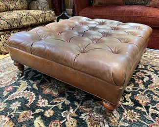 Tufted Leather Ottoman on Casters (40"W x 40"L x 17"H)