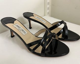 Women's Jimmy Choo Strappy Black Leather Kitten Sandals Size 40