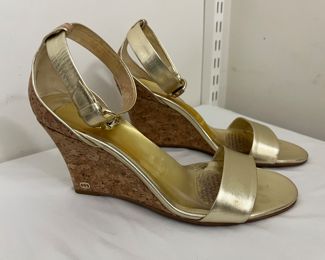 Women's Gucci Gold Wedge Cork High Heel Size 40