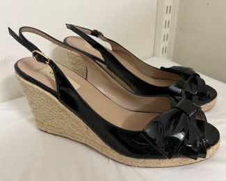 Women's Valentino Black Patent Leather Espadrille Wedges Size 41