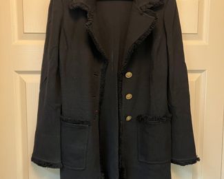 Women's St. John Caviar Black Suede Overcoat Size 12