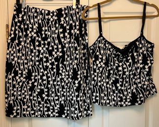 Women's St. John Black & White Knit Floral Skirt Size 16 & Camisole Size L