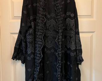 Women's Johnny Was Embroidered Open Front Kimono Duster Size L