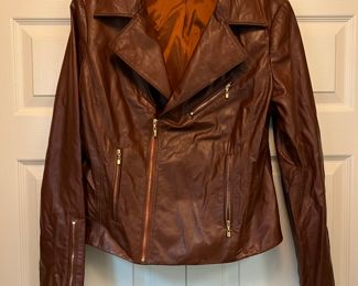 Women's St. John Brown Leather Jacket Size 12
