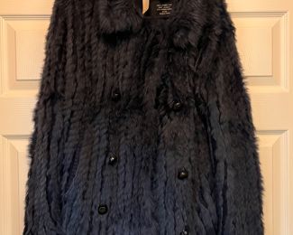 Women's Marc By Marc Jacobs Blue Real Rabbit Fur Long Sleeve Double Breasted Jacket Size L